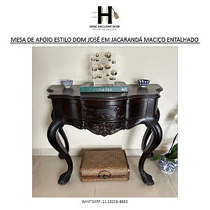 MESA DE APOIO ESTILO DOM JOSÉ EM JACARANDÁ MACIÇO ENTALHADO