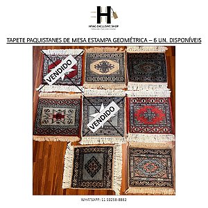 TAPETE PAQUISTANES DE MESA ESTAMPA GEOMÉTRICA – 6 UN. DISPONÍVEIS