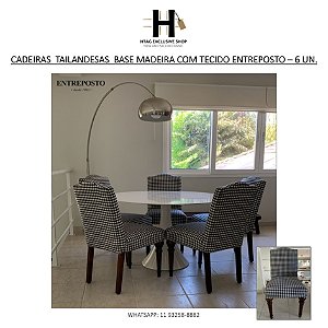 CADEIRAS TAILANDESAS COM BASE MADEIRA ENTALHADA COM TECIDO ENTREPOSTO – 6 CADEIRAS