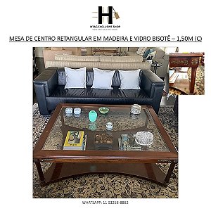 MESA DE CENTRO RETANGULAR EM MADEIRA E VIDRO BISOTÊ – 1,50M (C)