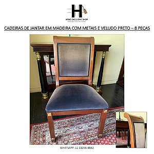 CADEIRAS DE JANTAR EM MADEIRA E VELUDO PRETO – 8 PEÇAS