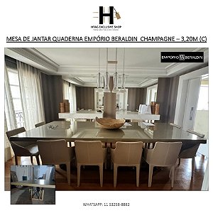 MESA DE JANTAR QUADERNA EMPÓRIO BERALDIN EM LACA CHAMPAGNE METALIZADA FOSCA