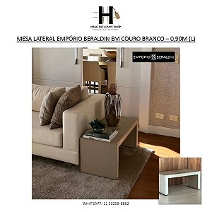MESA LATERAL EMPÓRIO BERALDIN EM COURO OFF WHITE