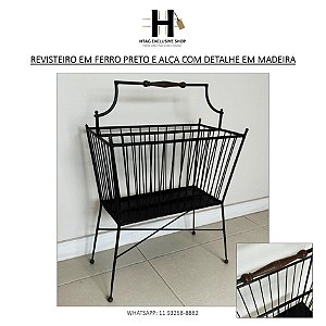 REVISTEIRO EM FERRO PRETO E ALÇA COM DETALHE EM LATÃO