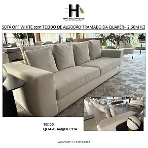SOFÁ OFF WHITE TECIDO TRAMADO DA QUAKER– 2,60M (C)
