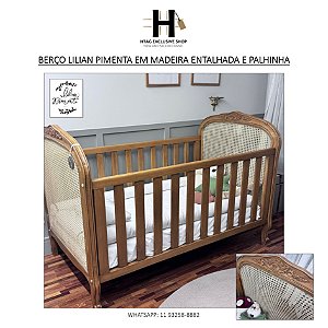 BERÇO LILIAN PIMENTA EM MADEIRA ENTALHADA E PALHINHA