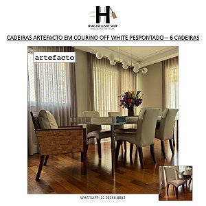 CADEIRAS ARTEFACTO EM COURINO OFF WHITE PESPONTADO – 6 CADEIRAS