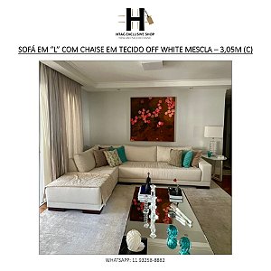SOFÁ EM “L”COM CHAISE EM TECIDO OFF WHITE MESCLA – 3,05M (C)