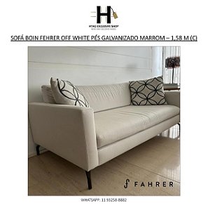 SOFÁ BOIN FEHRER OFF WHITE PÉS EM FERRO GALVANIZADO MARROM – 1,58 M (C)