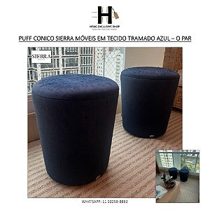 PUFF CÔNICO SIERRA MÓVEIS EM TECIDO TRAMADO AZUL – O PAR