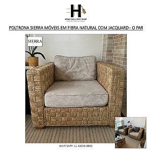 POLTRONA SIERRA MÓVEIS BASE EM FIBRA NATURAL ESTOFADA EM JACQUARD OFF WHITE – O PAR