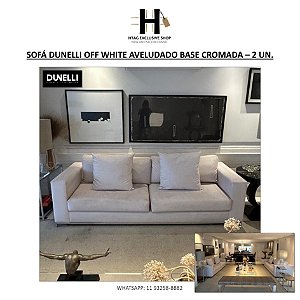 SOFÁ DUNELLI EM SUEDE OFF WHITE AVELUDADO BASE CROMADA – 2 UN. DISPONÍVEIS