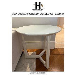 MESA LATERAL REDONDA EM LACA BRANCA – 0,60M (D)