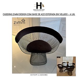 CADEIRAS PLATNER ZIN DESIGN COM BASE EM AÇO ESTOFADAS EM VELUDO – 4 PEÇAS