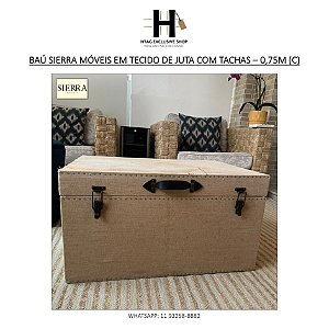 BAÚ SIERRA MÓVEIS EM TECIDO DE JUTA COM TACHAS – 0,75M (C)