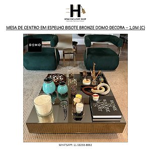MESA DE CENTRO EM ESPELHO BISOTÊ BRONZE DOMO DECORA – 1,0M (C)