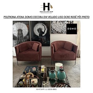 POLTRONA ATENA DOMO DECORA EM VELUDO OCRE ROSÉ PÉS PRETO