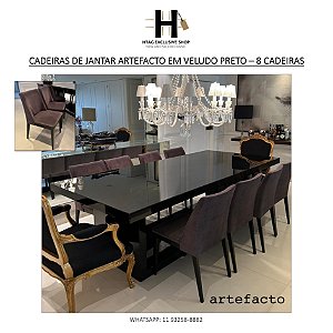 CADEIRAS DE JANTAR ARTEFACTO EM VELUDO PRETO – 8 CADEIRAS