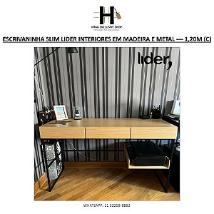 ESCRIVANINHA SLIM EM MADEIRA COM BASE METAL PRETO – LIDER INTERIORES – 1,20M (C)