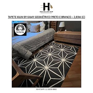 TAPETE KILIM BY KAMY GEOMÉTRICO PRETO E BRANCO – 2,83M (C)