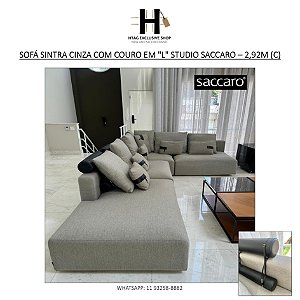 SOFÁ SINTRA CINZA COM COURO EM "L" STUDIO SACCARO - 2,92M (C)