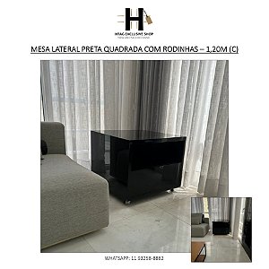 MESA LATERAL PRETA QUADRADA COM RODINHAS – 1,20M (C)