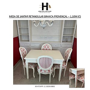 MESA DE JANTAR RETANGUlAR BRANCA PROVENÇAL – 1,10M (C)