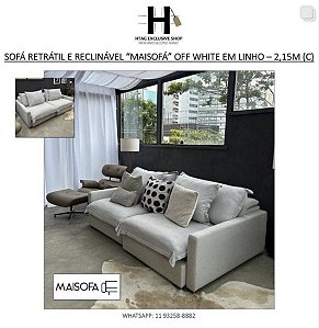 SOFÁ RETRÁTIL E RECLINÁVEL “MAISOFÁ” OFF WHITE EM LINHO – 2,15M (C)