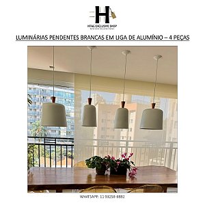 LUMINÁRIAS PENDENTES BRANCAS EM LIGA DE ALUMÍNIO – 4 PEÇAS