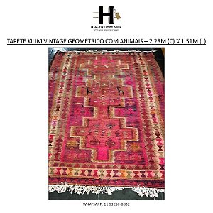 TAPETE KILIM VINTAGE GEOMÉTRICO – 2,23M (C) X 1,51M (L)