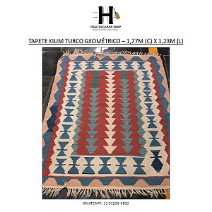 TAPETE KILIM TURCO GEOMÉTRICO – 1,77M (C) X 1,23M (L)