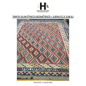 TAPETE KILIM ÉTNICO GEOMÉTRICO – 3,85M (C) X 3,06 (L)