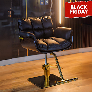 Poltrona Profissional Elegance Black em Madeira com  Base Quadrada