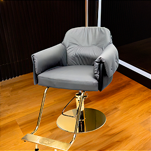 Poltrona Profissional Majesty  Gray Gold com Base Redonda