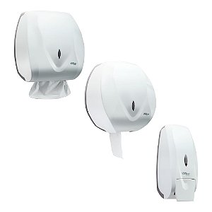 Kit Dispenser Papel Toalha + Porta Papel Higiênico + Saboneteira Branco Velox