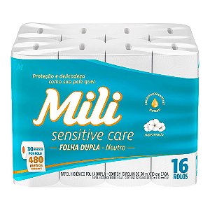 Papel Higiênico Mili Sensitive Care Folha Dupla - 30m - 16 Rolos