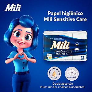 Papel Higiênico Mili Sensitive Care Folha Dupla - 30m - 12 Rolos