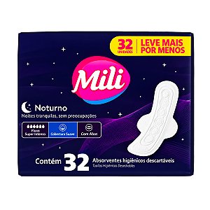 Absorvente Noturno Mili com Abas 32 un