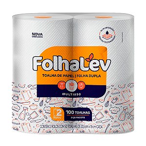 Papel Toalha Folhalev 50 Folhas - 20,5cmx19cm -  02 Rolos