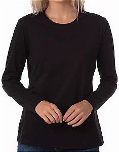Camiseta Algodão Lisa Feminina Manga Longa Preta