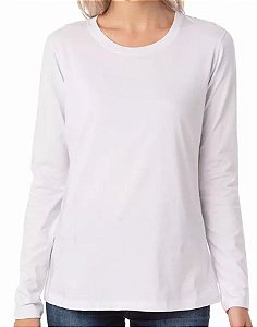 Camiseta Algodão Lisa Manga Longa Feminina Branca