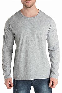 Camiseta Algodão Lisa Manga Longa Masculina Cinza Mescla