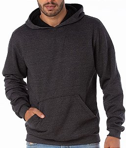Moletom Canguru com Capuz e Bolso - Preto Mescla