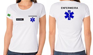 Camiseta Algodão Feminino Enfermeira Bordado