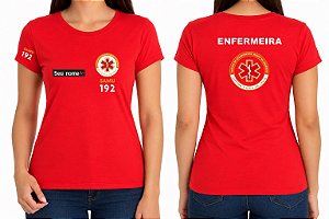 Camiseta Algodão Feminino ENFERMEIRA SAMU Bordado