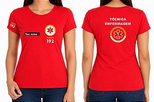 Camiseta Algodão Feminino TÉCNICA ENFERMAGEM SAMU Bordado