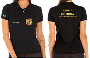 Camisa Polo Feminina PERITA CRIMINAL INVESTIGAÇÃO FORENSE Bordado