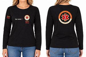 Camiseta Feminina Manga Longa Profissional SAMU 192 Bordado