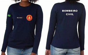 Camiseta Feminina Manga Longa BOMBEIRO CIVIL Bordado