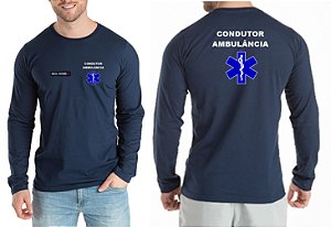 Camiseta Masculino Manga Longa CONDUTOR AMBULÂNCIA mod3 Bordado